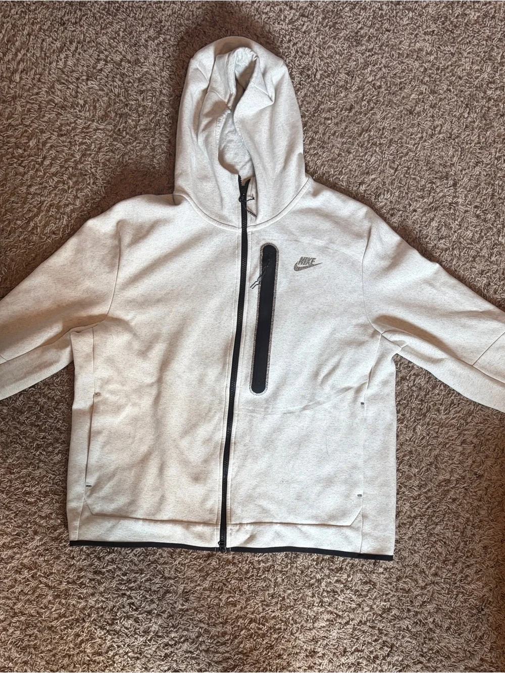 Nike Men Light Gray Hooded Zip Up Jacket with Black Trim XL
